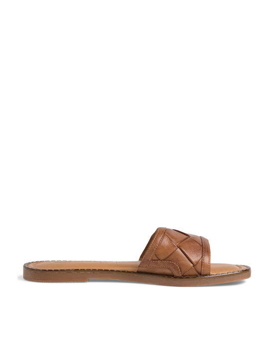 Leather Women's Flat Sandals Anatomic in Tabac Brown Color