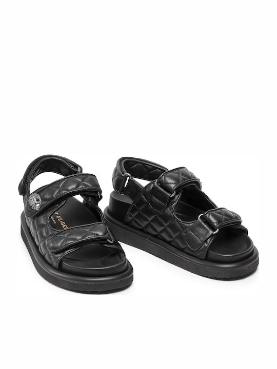 Orson Leder Flache Sandalen für Damen Flatforms in Schwarz Farbe
