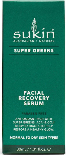Sukin Naturals Super Greens Facial Recovery Feuchtigkeitsspendend & Anti-Aging Serum Gesicht mit Vitamin E für Entgiftung & Strahlkraft 30ml