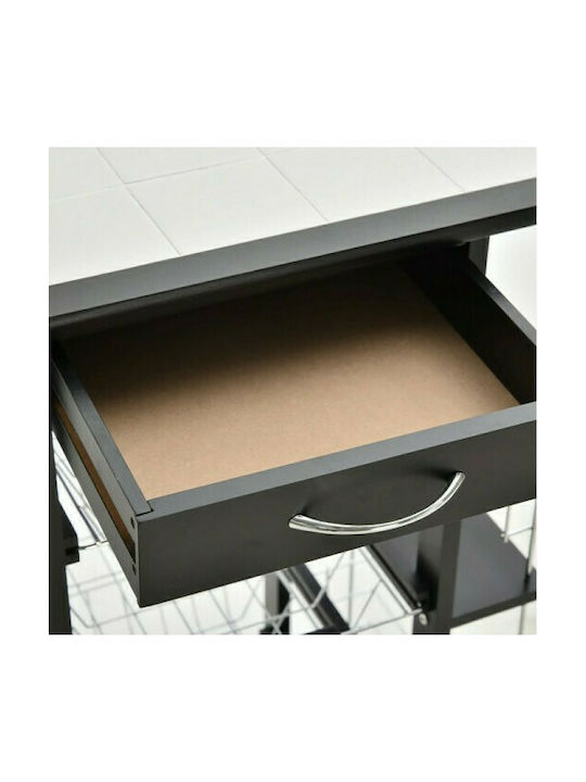 HomCom Τρόλεϊ Κουζίνας Ξύλινο 3 Θέσεων Μαύρο 57x37x83cm