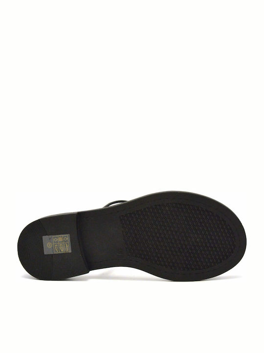 Leather Women's Flat Sandals Anatomic with Strap in Black Color