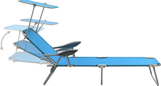 vidaXL Foldable Steel Beach Sunbed Light Blue with Shader 188x5x27cm