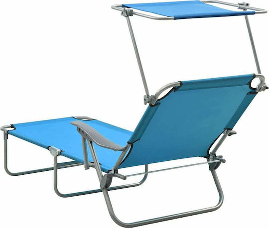 vidaXL Foldable Steel Beach Sunbed Light Blue with Shader 188x5x27cm