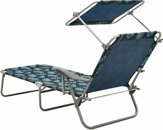 vidaXL Foldable Steel Beach Sunbed Green with Shader 188x71x27cm