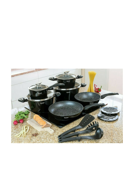 Edenberg Cookware Set of Aluminum with Stone Coating Black 15pcs