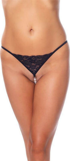 Rimba Amorable G-String с Перли Дамска Секси Прашка с Дантела и Перли Черна