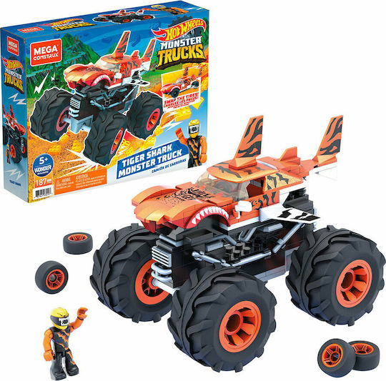 Mega Bloks Cuburi De Construit Hot Wheels Monster Trucks Tiger Shark Pentru 5+ Ani 187 Bucăți