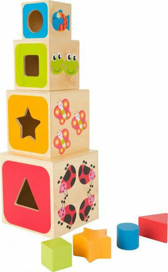 Small Foot ABC Stacking Cubes Shape Sorting Toy Made of Wood for 12+ Months