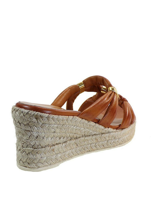 40169 Women's Leather Platform Espadrilles Tabac Brown