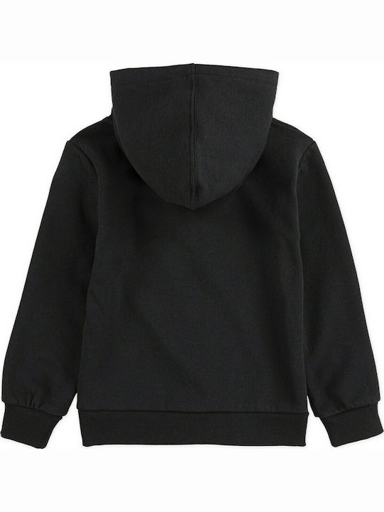 Fleece Kinder-Sweatshirt mit Kapuze und Taschen Schwarz Batwing Screenprint