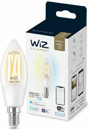 WiZ Smart Λάμπα LED 4.9W για Ντουί E14 και Σχήμα C35 Ρυθμιζόμενο Λευκό 470lm Dimmable