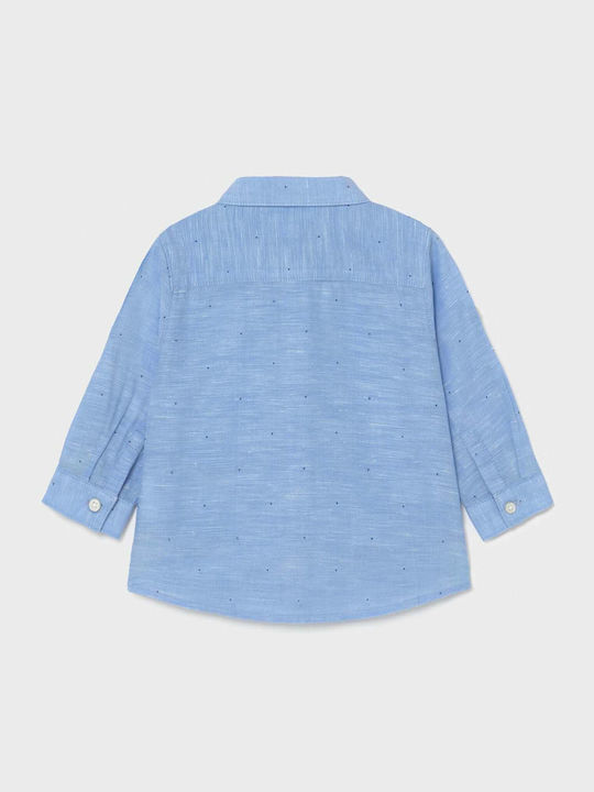 Mayoral Kids Polka Dot Linen Shirt Light Blue