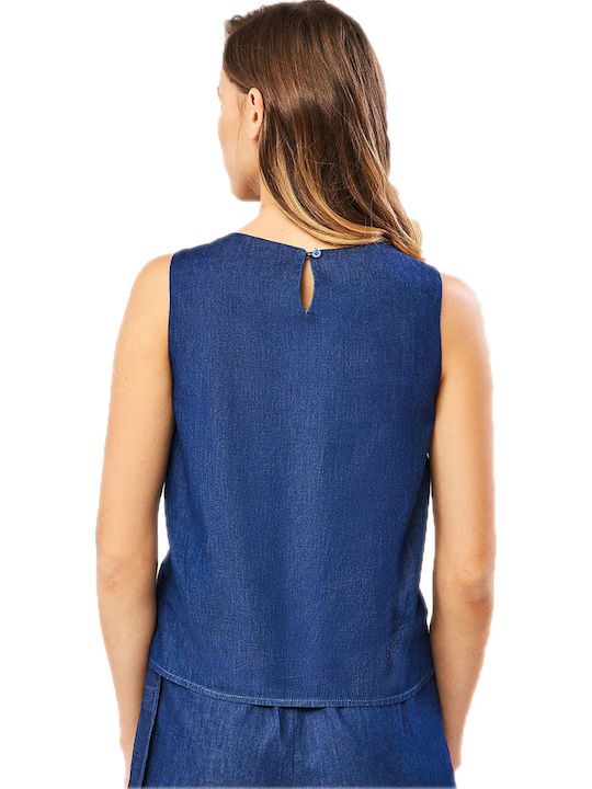 Forel Women's Summer Blouse Cotton Sleeveless Blue