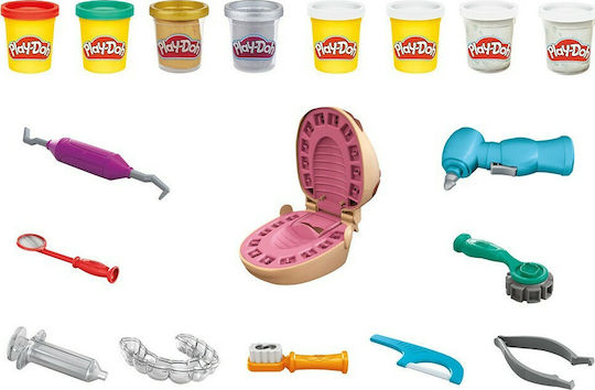 Hasbro Play-Doh Plasticine - Gold Drill n Fill Dentist Game for Ages 3+, 8 Pieces