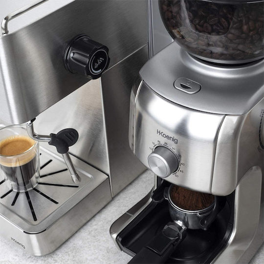 HKoenig Electric Coffee Grinder 130W for 400gr Beans and 16 Grind Levels Silver
