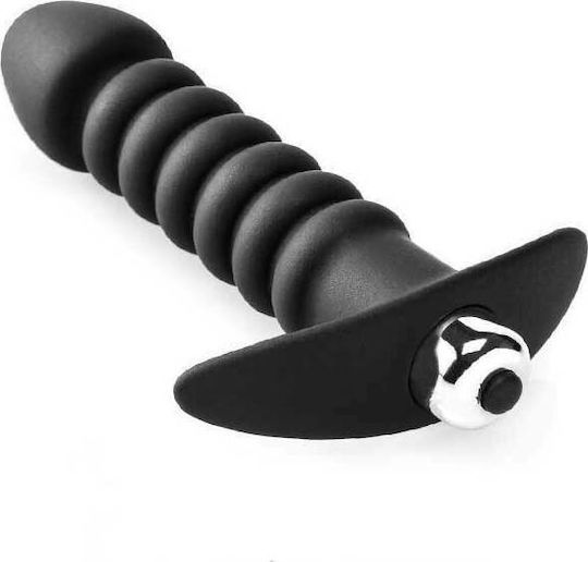 Zenn Premium Ribbed Butt Plug with Vibrating Bullet Πρωκτική Σφήνα με Δόνηση Black 13cm