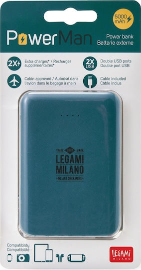 Legami Milano PowerMan 5000mAh mit USB-A Anschluss Petrol