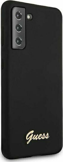 Guess Metal Logo Script Back Cover Silicone Black (Galaxy S21+)