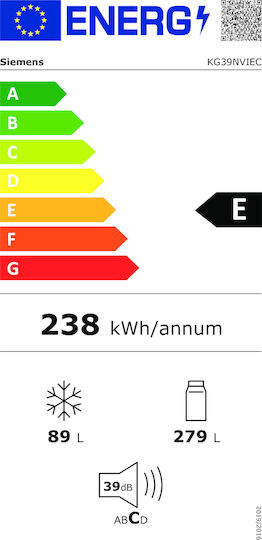 Siemens Ψυγειοκαταψύκτης 368lt Total NoFrost Υ203xΠ60xΒ66εκ. Inox KG39NVIEC