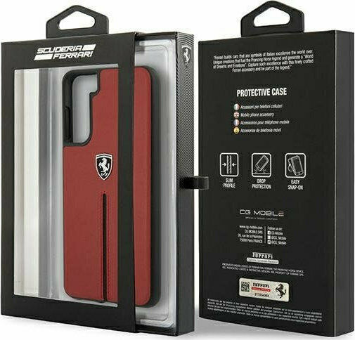 Ferrari Off Track Leather Nylon Stripe Umschlag Rückseite Kunststoff Rot (Galaxy S21 5G)