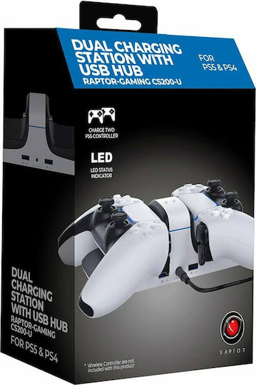 Raptor Dual Charging Dock Charging Station for 2 controllers PS4 / PS5 White