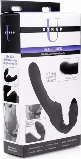 Strap U Slim Rider Strapless Strap-on Vibrator Strapless Strap On with Dildo 21.60cm with Vibration in Black Color