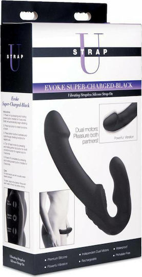 Strap U Evoke Rechargeable Vibrating Strapless Strap-On Strapless Strap On with Dildo 24.1cm with Vibration in Black Color