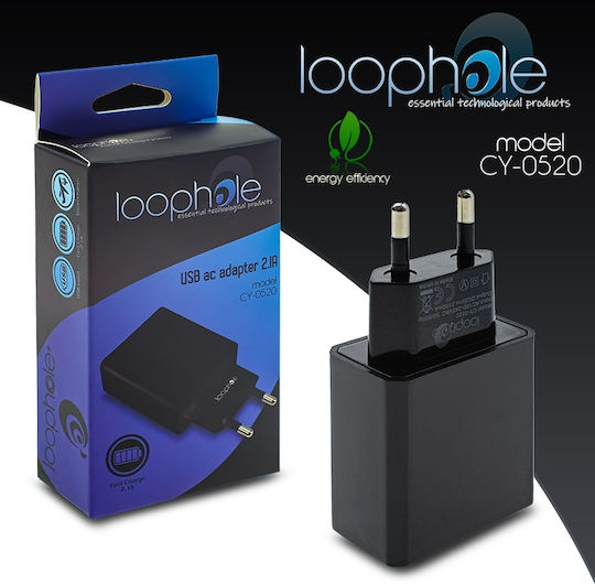 Loophole Charger Without Cable with USB-A Port 10W Blacks (Loophole CY-0520)