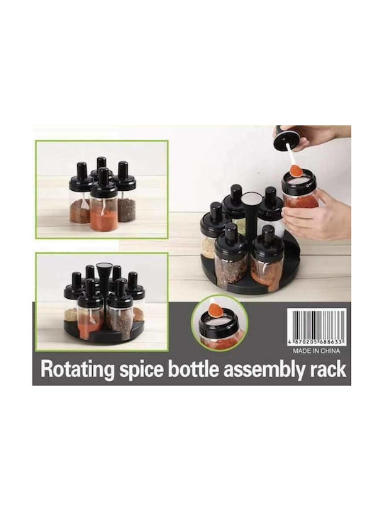 Factory Plastic Tabletop Rotating Spice Rack Black 6pcs