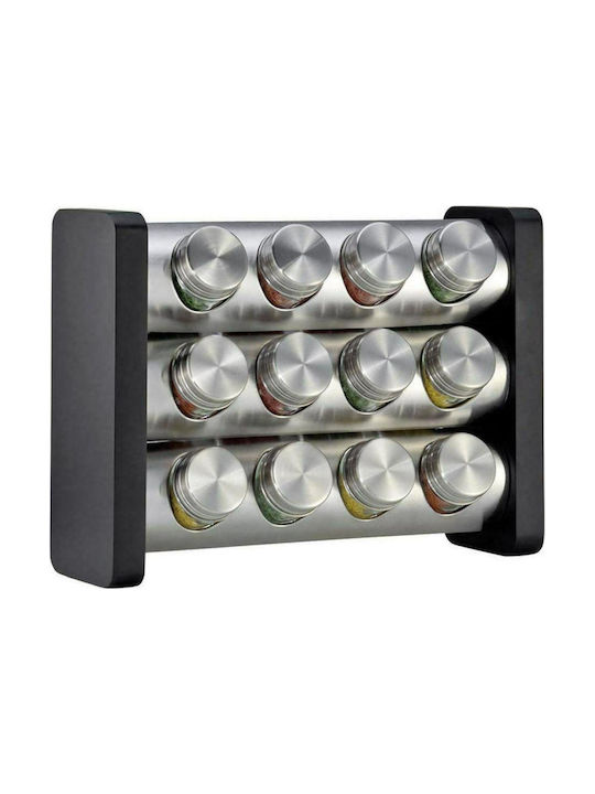 Kuchenprofi Glass Wall Mounted / Tabletop Spice Rack with Stand Black 12pcs