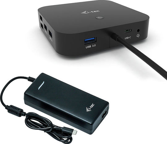 i-tec USB-C Dual Display USB-C Docking Station with DisplayPort 4K PD Ethernet and Connection for 2 Monitors Black