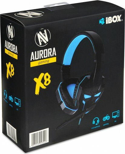 iBox X8 Over Ear Gaming Headset με σύνδεση 2x3.5mm / USB Black/Blue
