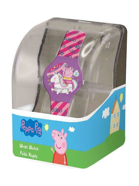 Διακάκης Peppa Pig Kinder Analoguhr mit Kautschuk/Plastik Armband Fuchsie