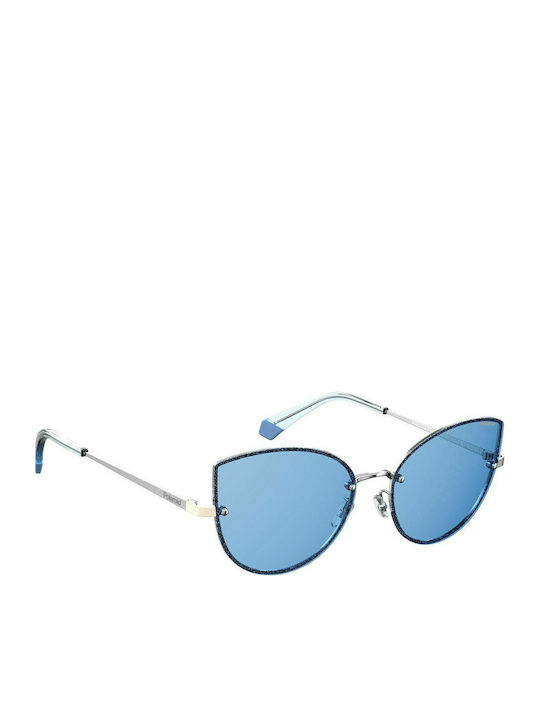 Polaroid Women's Sunglasses with Silver Metal Frame and Light Blue Polarized Lenses PLD 4092/S KUF/C3