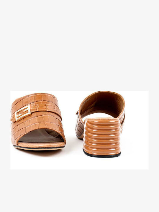 Foxy Mules με Χοντρό Χαμηλό Τακούνι σε Καφέ Χρώμα