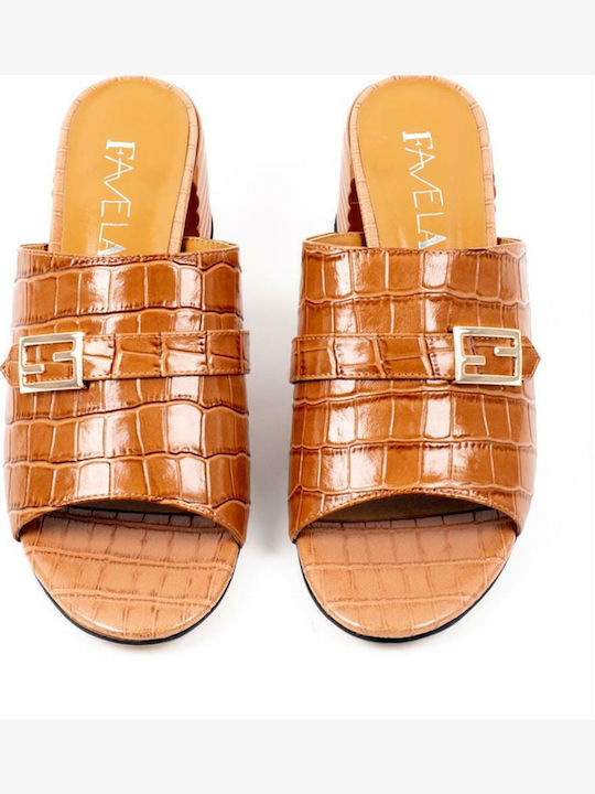 Foxy Mules με Χοντρό Χαμηλό Τακούνι σε Καφέ Χρώμα