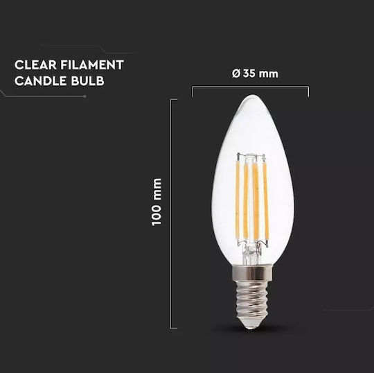 V-TAC VT-2174 LED Bulbs 4W 100mm for Socket E14 and Shape C35 Warm White 400lm 2pcs