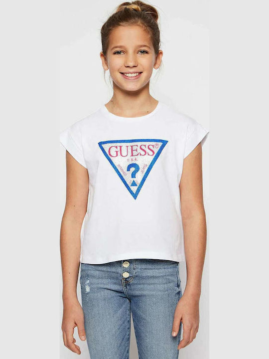 Kinder-Crop-Top Kurzarm Weiß