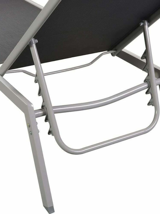 Șezlong Metal cu Țesătură Textilene Negru cu Masă 2bucăți 200x58x32cm