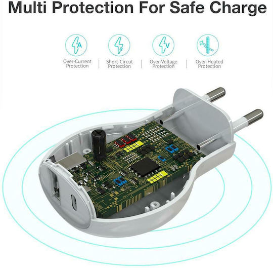 Moxom Charger with USB-A Port and USB-C Port and Cable Lightning Whites (MX-HC01)