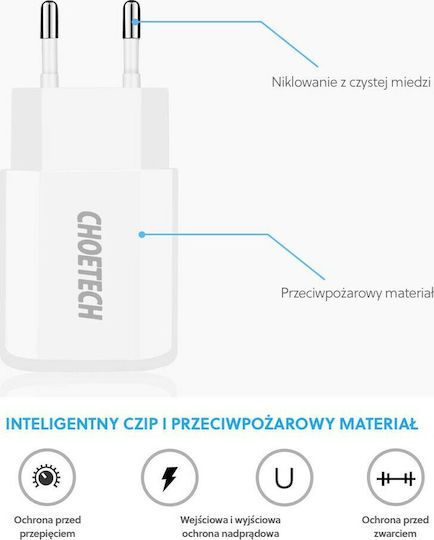 Choetech Φορτιστής Χωρίς Καλώδιο με 2 Θύρες USB-A Λευκός (C0030)