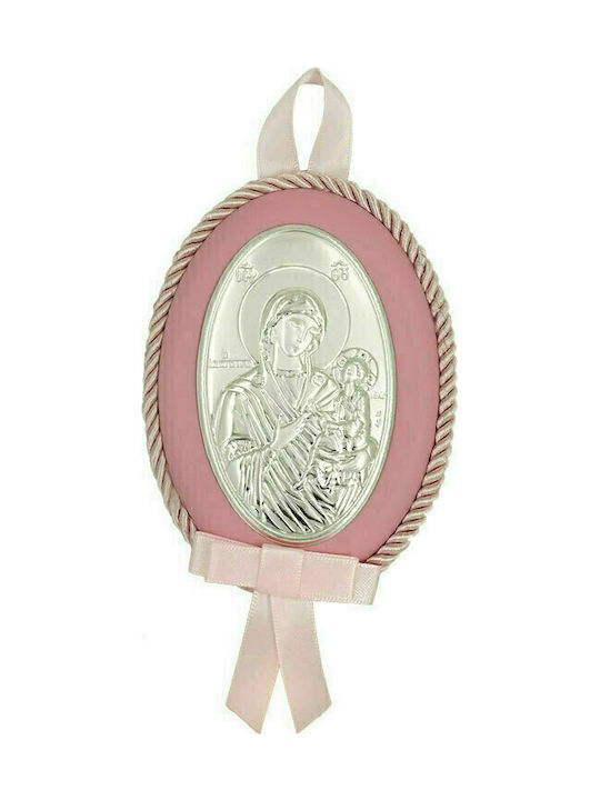 Prince Silvero Heilige Ikone Kinder Amulett mit der Jungfrau Maria Pink aus Silber MA-D510-R