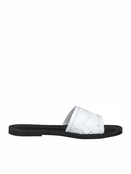 Leather Women's Flat Sandals in White Color