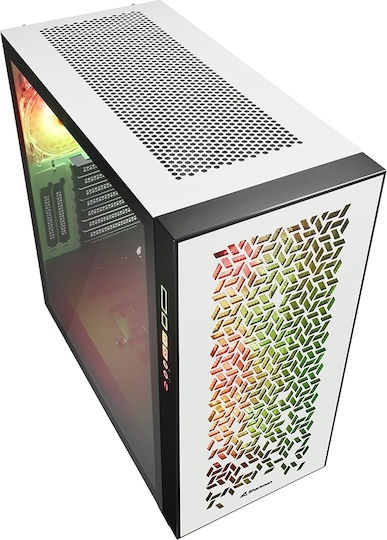 Sharkoon Elite Shark CA300H Геймърско бюро Midi Tower Компютърна кутия със страничен прозорец и RGB осветление Бял