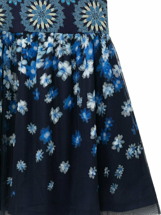 Leticia Παιδικό Φόρεμα Αμάνικο Floral Navy Μπλε