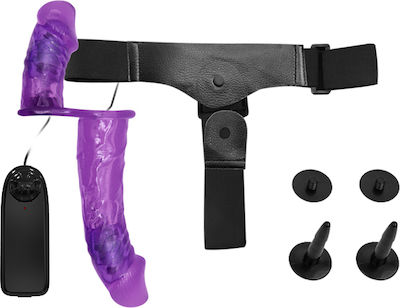 Baile Multi Speed Vibrating Lesbian Wearable Dual Dildo Harness with Double Dildo 17.5cm Purple