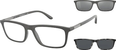 Emporio Armani Men's Acetate Prescription Eyeglass Frames with Clip On Gray EA4160 54371W