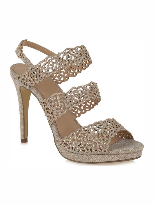 Stoff Sandalen mit Strass Gold