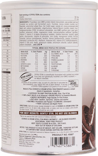 Nature's Plus Spiru-Tein High-Protein Energy Meal Gluten Free with Flavor Cookies & Cream 525gr