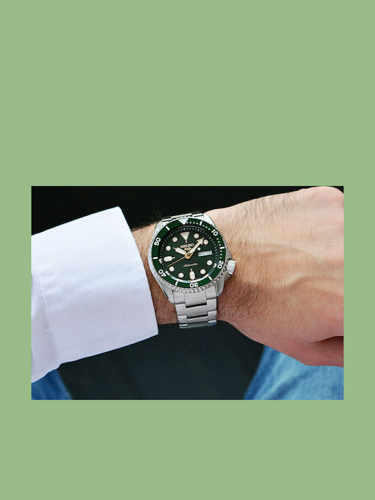 Seiko 5 Sports Ανδρικό Ρολόι 43mm Αυτόματο με Ασημί Μεταλλικό Μπρασελέ